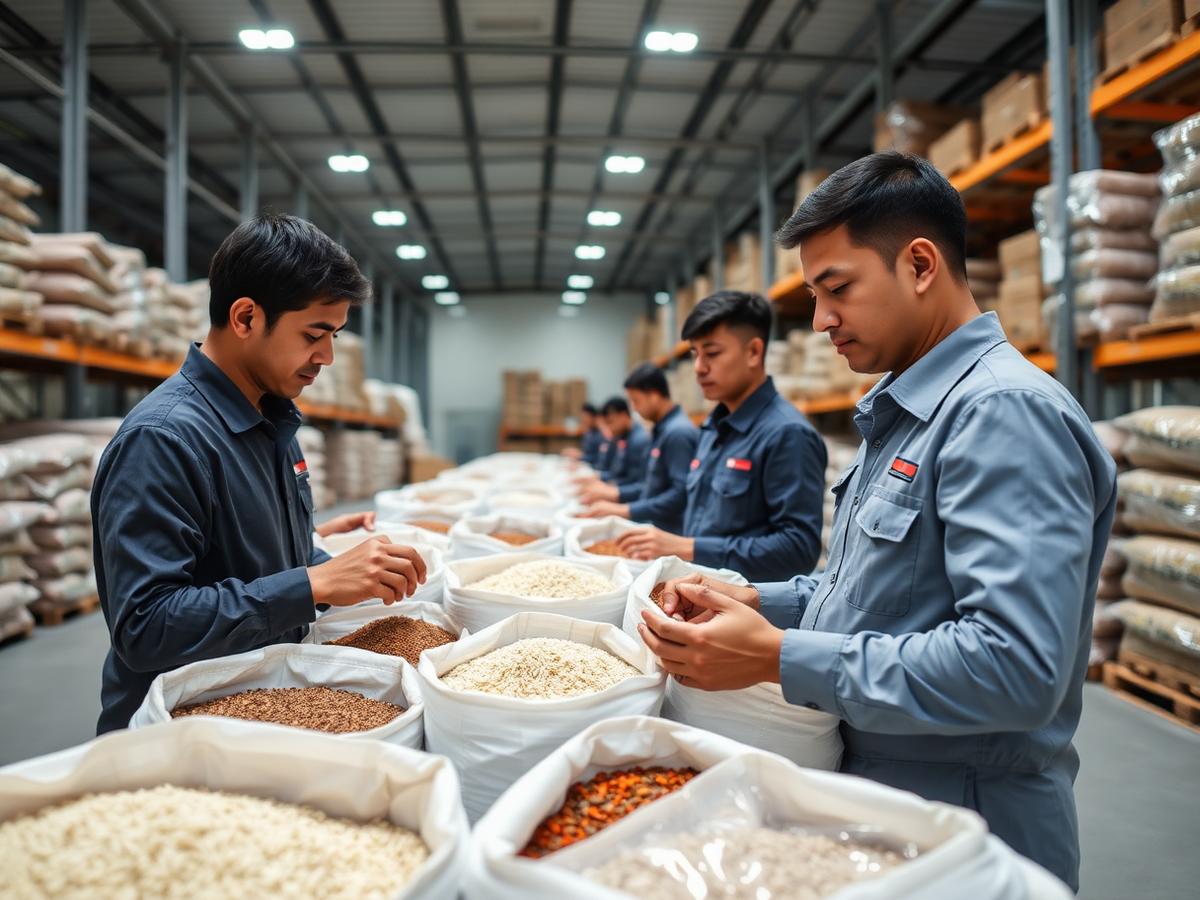 Quality control team inspecting Indian export goods